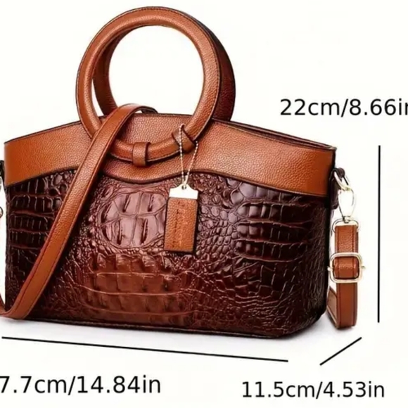 NEW Crocodile Leather Circular Ring Hobo Handbag - Picture 7 of 8